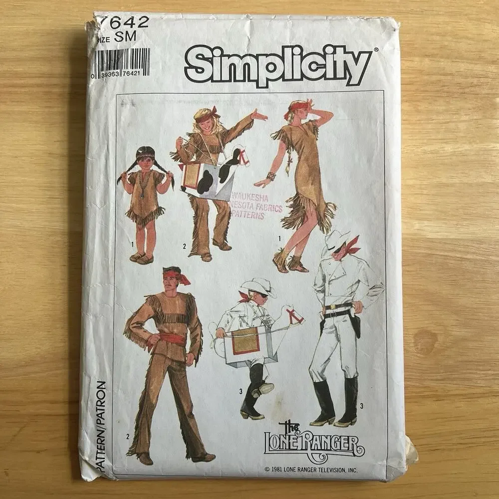Vintage 1986 Simplicity Sewing Patterns 7642 Lone Ranger Costumes Small